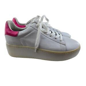 ASH Cult Leather Platform Sneakers Womens 11 (41) White Leather Hot Pink Flawed